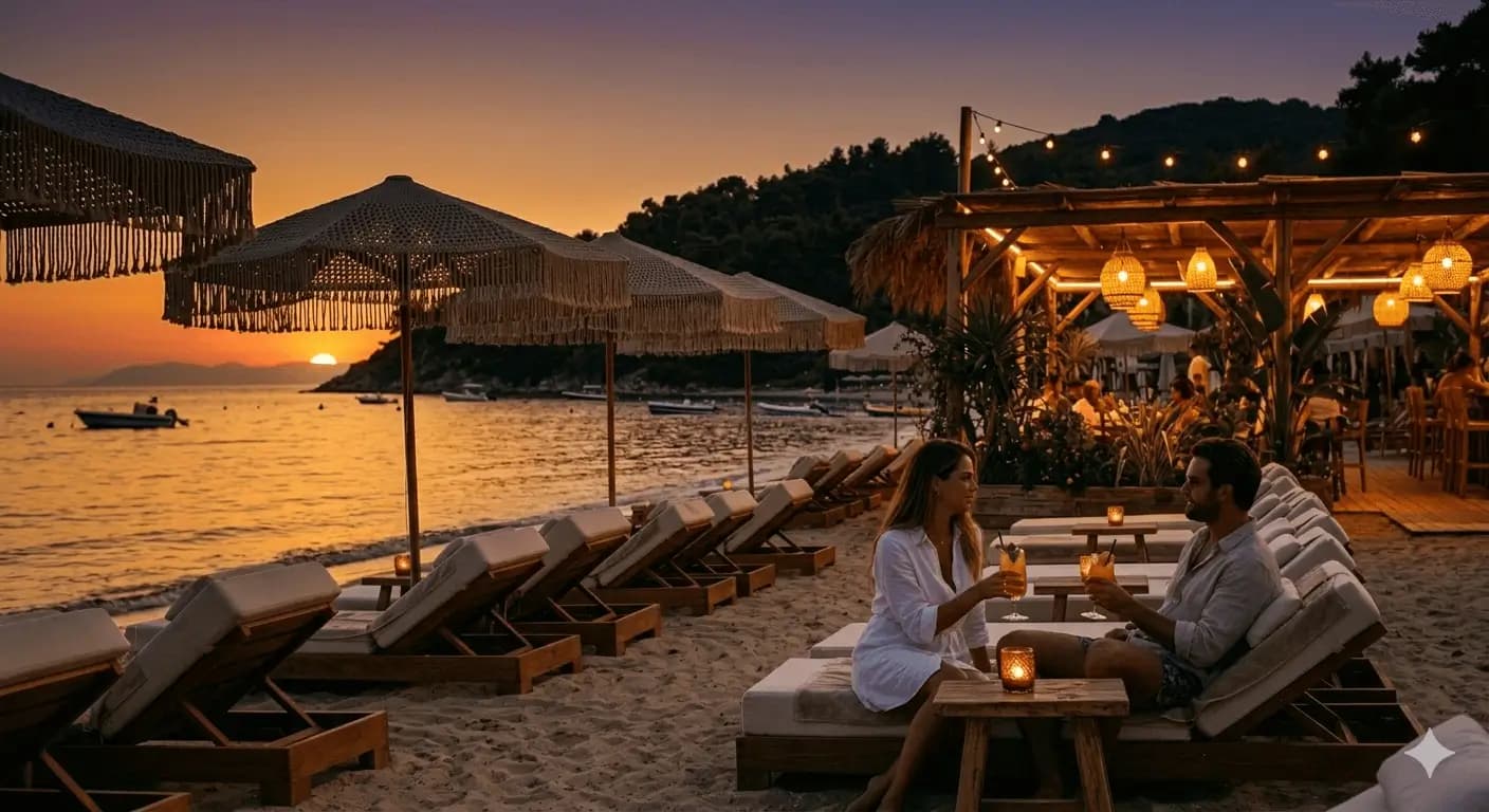 Beach sunset at Agistri Beach Bar